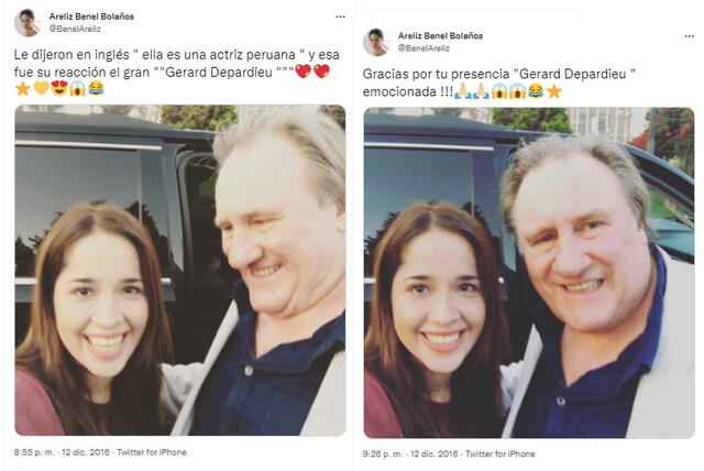 12.12.2016 | Areliz Benel junto al actor Gérard Depardieu. Foto: Areliz Benel/Twitter