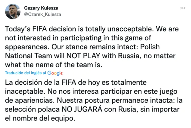 Presidente de la PZPN respondió a la FIFA. Foto: captura Twitter Cezary Kulesza