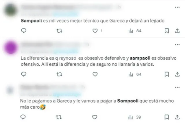  Tuits de hinchas sobre Jorge Sampaoli. Foto: captura de X   
