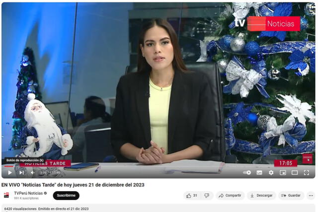  Programa original conducido por Carla Mendoza el 21 de diciembre de 2023. Foto: captura en YouTube / TV Perú Noticias.    
