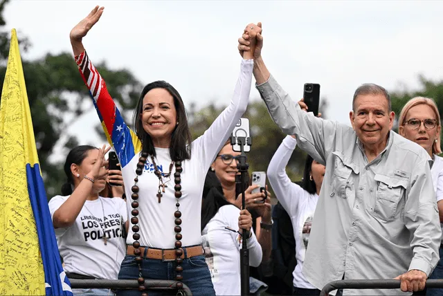 María Corina Machado impulsa la candidatura de Edmundo González Urrutia en las elecciones en Venezuela. Foto: AFP   