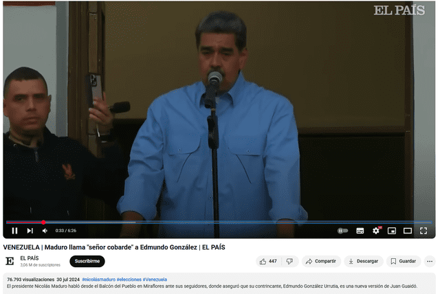 <em> Mitin político de Ncolás Maduro del cual el bulo se basa para difundir desinformación. Foto: captura de pantalla</em>   