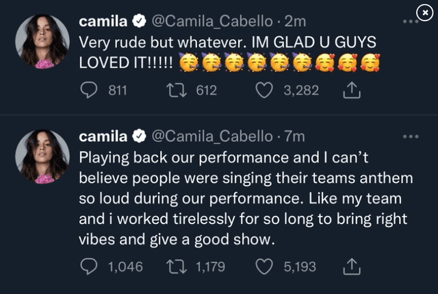 Camila Cabello lamentó el poco apoyo de los hinchas en la final de la Champions.