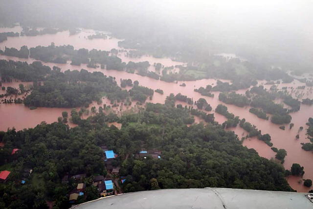 Vista aérea del distrito de Ratnagiri, Maharashtra, una de las más afectas por las torrenciales lluvias. Foto: EFE