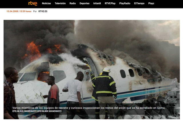 Imagen del avión destrozado. Foto: captura en web / RTVE.
