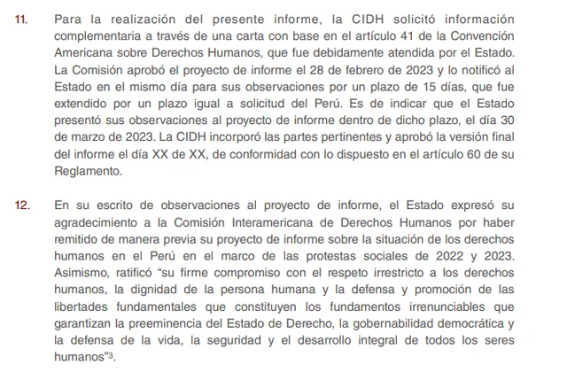 Inclusión del Gobierno en el informe. Foto: captura de pantalla/CIDH   