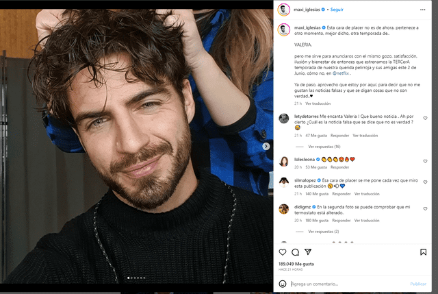  Maxi Iglesias desmiente rumores de infidelidad. Foto: Maxi Iglesias/Instagram 