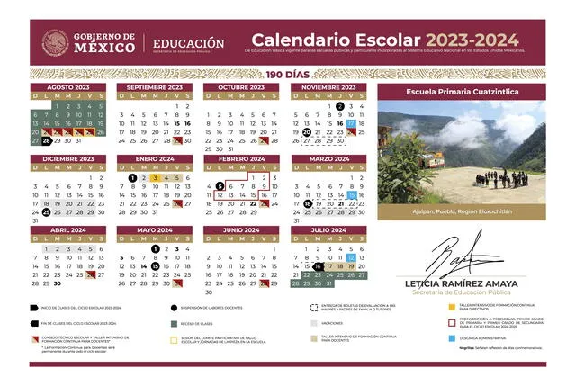 Calendario oficial de ciclo escolar 2023-2024. Foto: Cuenta oficial de Twitter de la Secretaría de Educación Pública   