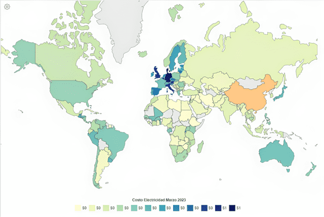  Costo de electricidad en el mundo. Foto: World Population Review<br>    