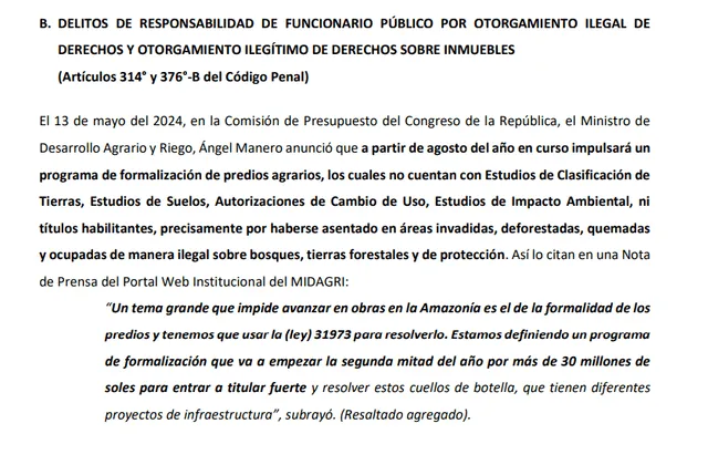  Denuncia penal contra Gustavo Adrianzén, Ángel Manero, Juan Carlos Castro y Nelly Paredes.&nbsp;   