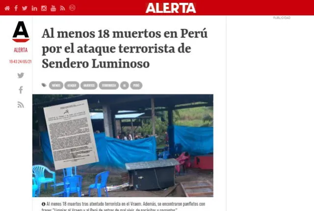 Alerta Diario replicó la información del asesinato de personas en Perú. Foto: captura web
