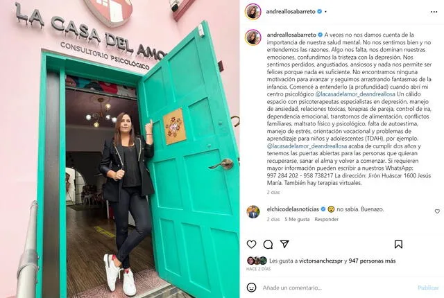  09.05.2023 | Publicación de Andrea Llosa sobre La casa del amor. Foto: captura Andrea Llosa /Instagram<br><br>    