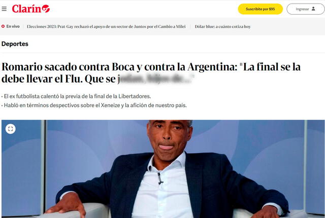  Prensa argentina informó sobre Romário. Foto: captura de Clarín    