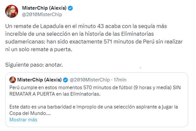 Tuit de Mister Chip sobre la selección peruana. Foto: captura de X   