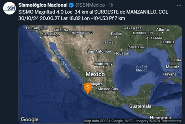 Temblor en México hoy. Foto: captura SSN 