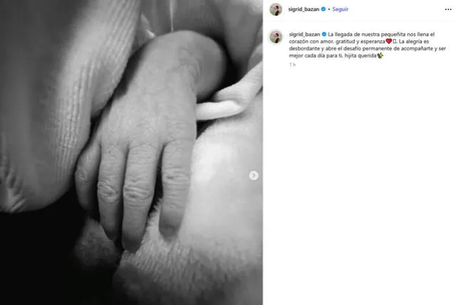 Sigrid Bazán anuncia el nacimiento de su bebé. Foto: Instagram   