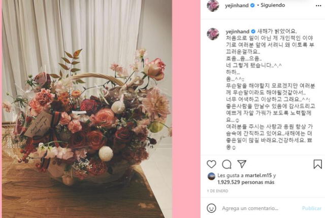 Post en Instagram de Son Ye Jin sobre su relación con Hyun Bin. Foto: captura @yejinhand