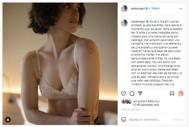 2.7.2019 | Alessandra Denegri habla sobre su lucha contra la bulimia y la depresión. Foto: captura Alessandra Denegri/Instagram