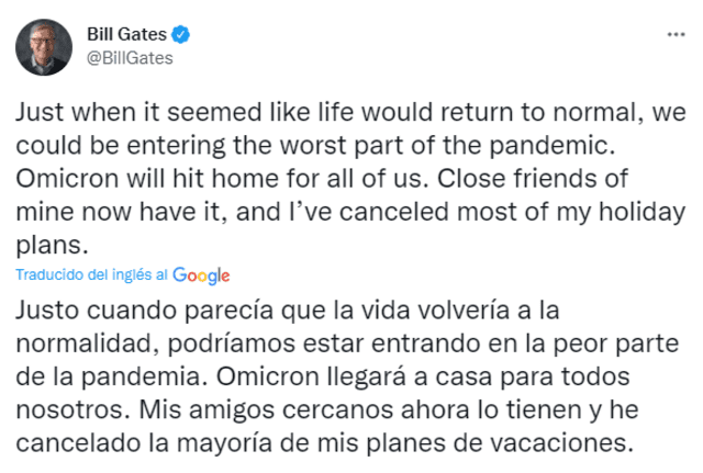 Bill Gates advierte que el mundo aún no ve “lo peor” de la COVID-19