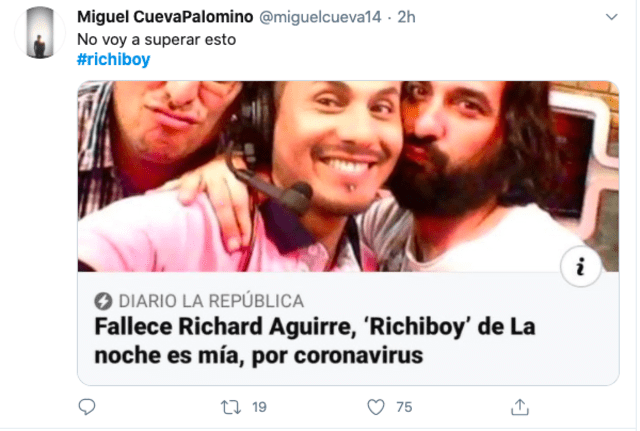 Usuarios lamentan muerte de Richard Aguirre
