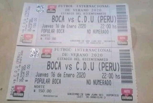 Cambian de nombre a Universitario en boleto de entrada al amistoso ante Boca Juniors