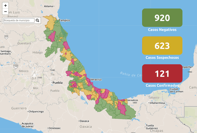 Mapa de coronavirus en Veracruz. Foto: Captura.