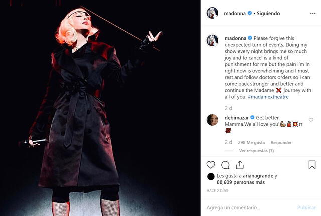 Publicación de Madonna en Instagram