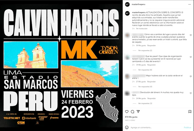 Calvin Harris traslada concierto a San Marcos. Foto: Masterlive Perú   