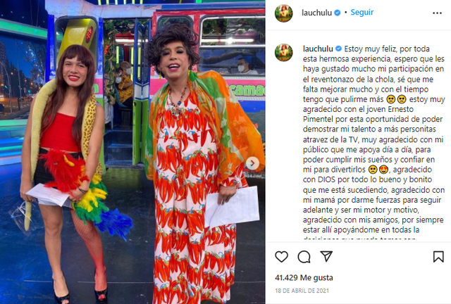 La Uchulú apareció por primera vez en televisión nacional al lado de Ernesto Pimentel. Foto: La Uchulú/Instagram.