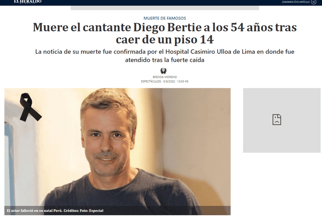 Falleció Diego Bertie. Foto: El Heraldo de México,