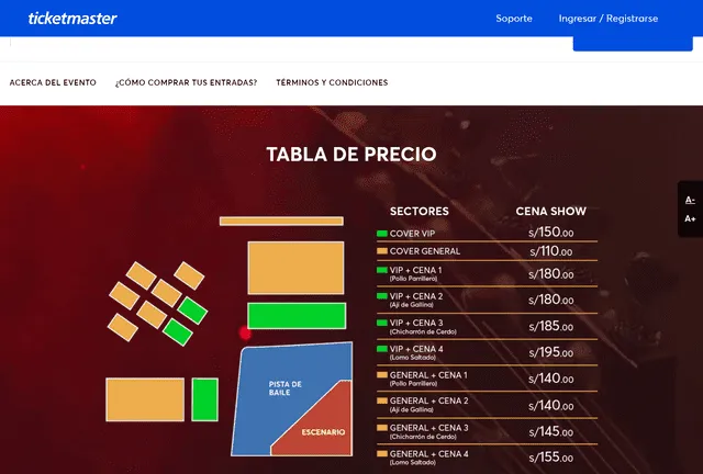 Precios para el evento con Marco Romero. Foto: captura Ticketmaster   