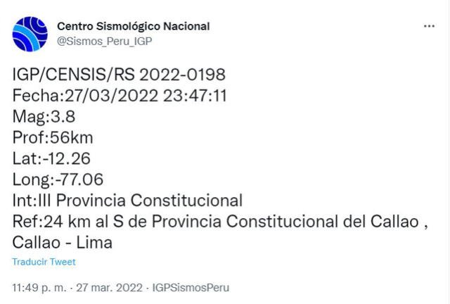 Sismo en Lima, IGP