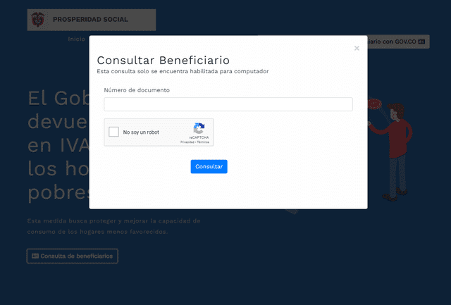 Plataforma de consulta para la Devolución del IVA 2023 vía Prosperidad Social. Foto: captura/Prosperidad Social. Plataforma de consulta para la Devolución del IVA 2023 vía Prosperidad Social. Foto: captura/Prosperidad Social.