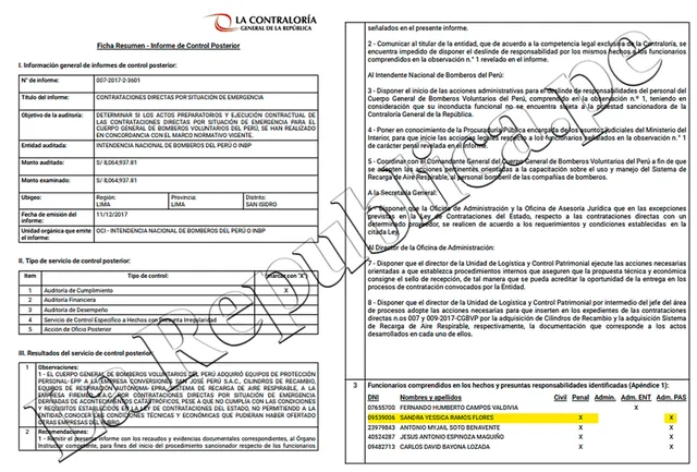 Informe de Contraloría sobre institución de los Bomberos Informe de Contraloría sobre institución de los Bomberos