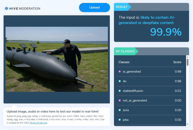 <em>Resultado de la evaluación en Hive Moderation. Foto: captura de Google</em>   