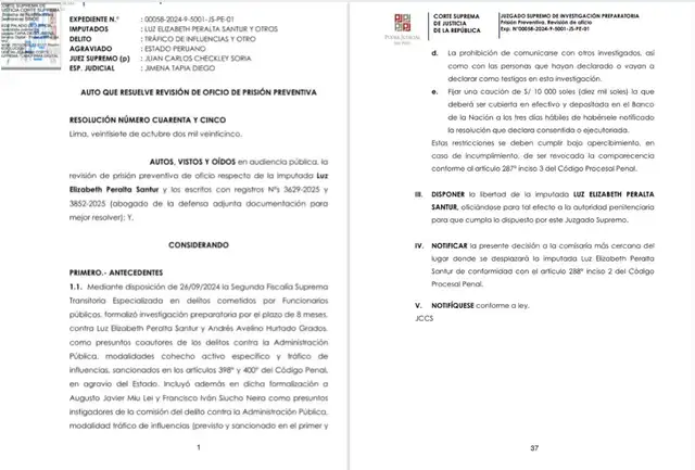 Resolución donde se aprueba salida de prisión de Elizabeth Peralta | Foto: LR.
