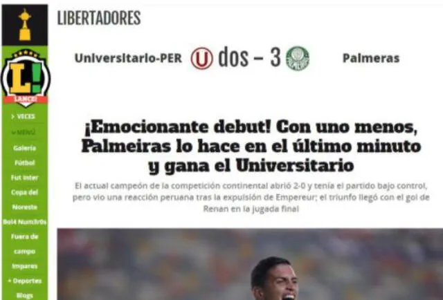 Lance resaltó la victoria de Palmeiras ante Universitario.