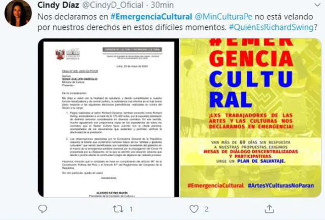 Usuarios molestos con el Ministerio de Cultura. Foto: Twitter