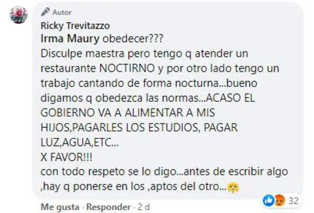 Ricky Trevitazo responde a Irma Maury. Foto: captura/Facebook