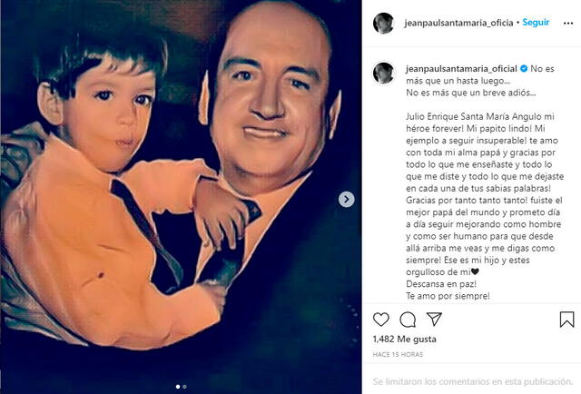 Jean Paul Santa María anunció el deceso de su padre con un emotivo mensaje de despedida en redes sociales. Foto: Jean Paul Santa María Instagram