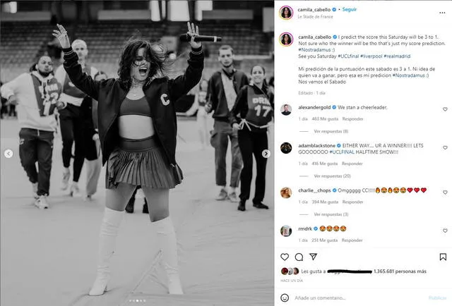 Camila Cabello en su preparación para su presentación en la final de la Champions League 2022. Foto: Instagram