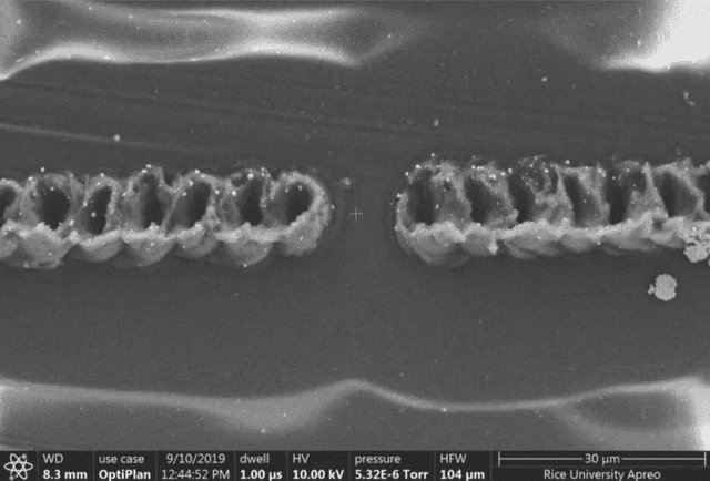 <em> Óxido de grafeno bajo un microscopio de barrido por laser visible de nanómetros. Foto: Tour Group/Rice University</em>   