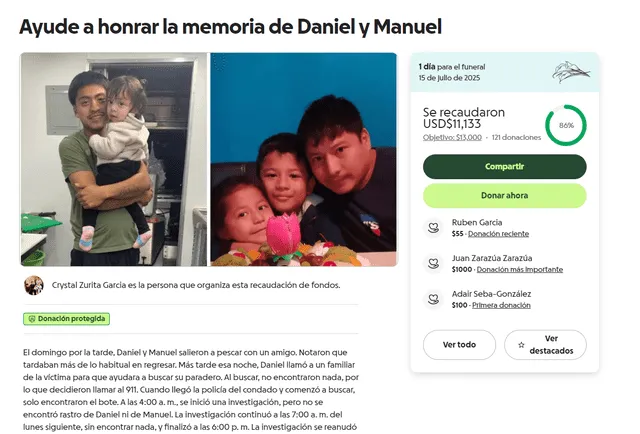 Familias de Daniel García y Manuel Sifuentes lanzaron campaña en GoFundMe para cubrir gastos funerarios tras su trágica muerte en el Lago Jordan.