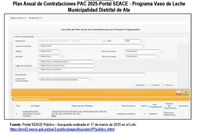 Plan Anual de Contrataciones PAC 2025-Portal Seace-Programa Vaso de Leche de Ate.    Plan Anual de Contrataciones PAC 2025-Portal Seace-Programa Vaso de Leche de Ate.