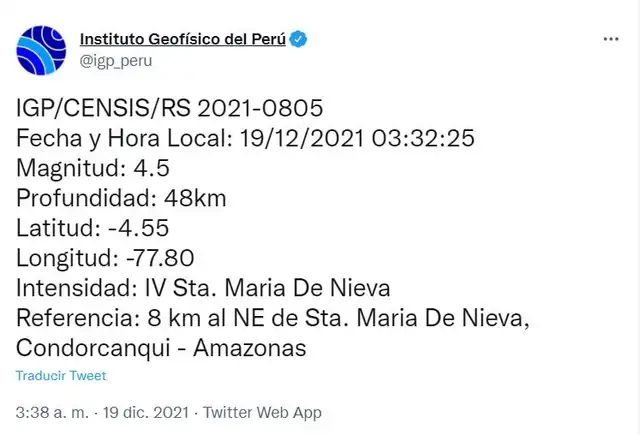 Sismo en Amazonas, IGP Sismo en Amazonas, IGP