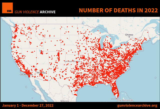 De acuerdo a Gun Violence Archive, en 2022 han muerto 43,688 personas por la violencia armada. Foto: GVA/captura