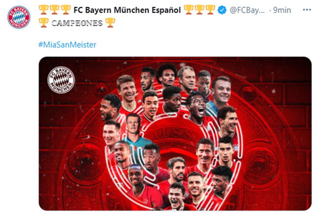 Bayern Múnich y la publicación como campeón de la Bundesliga. Foto: Bayern Múnich - Twitter