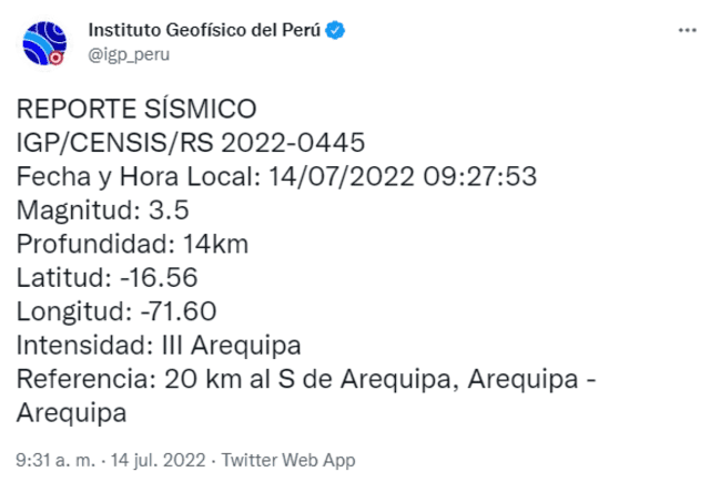 Sismo HOY, jueves 14 de julio Sismo HOY, jueves 14 de julio