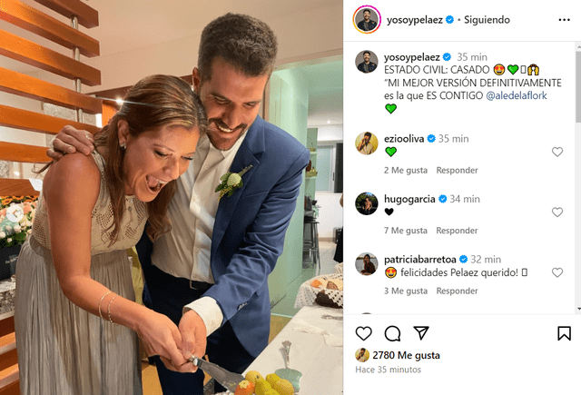 José Peláez y Alejandra de la Flor celebran su amor. Foto: Instagram   