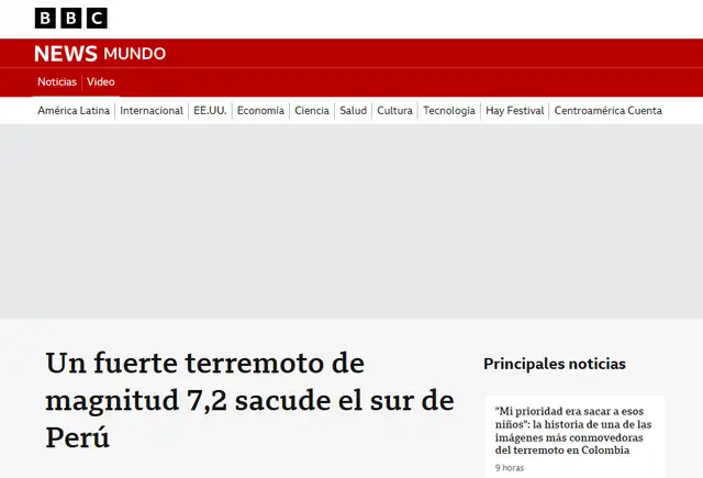 Así informó BBC el terremoto en Perú. Así informó BBC el terremoto en Perú.